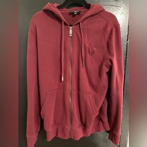 Burgundy True Religion Zip Logo Hoodie